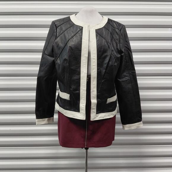 Vintage Y2K Retro Women's Leather Jacket Size 14 Black Moto Biker Chic Spiegel - Picture 2 of 11